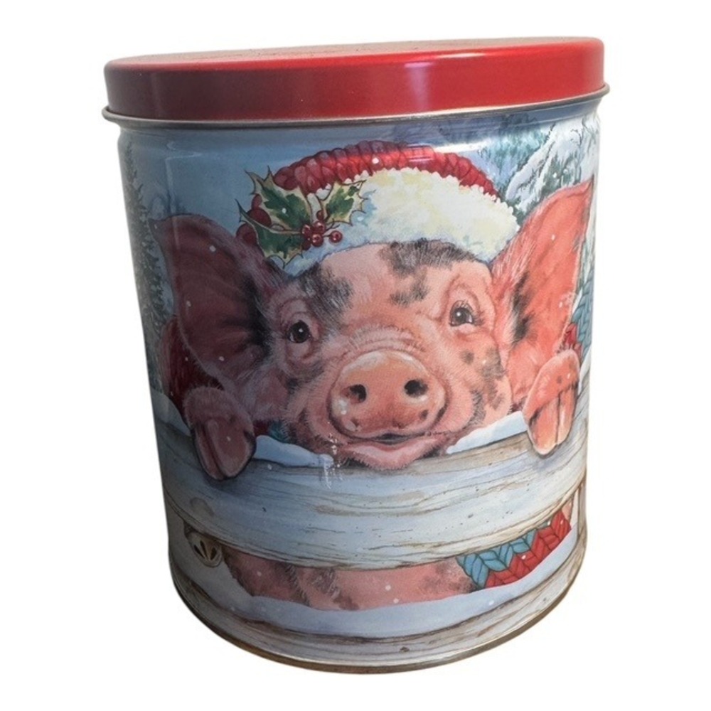 Christmas Pig Holiday Decorative Tin 6x5in